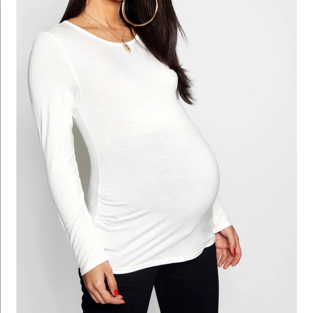 Maternity Long Sleeve Ruched T Shirt - Boohoo